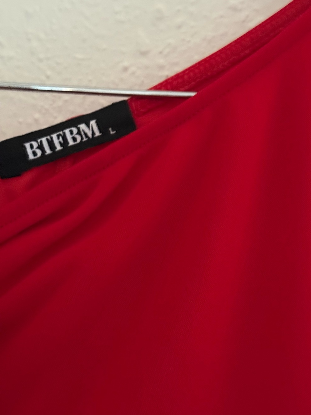 BTFBM Red One Shoulder Ruched Bodycon Dress Long Sleeve Size Large - Picture 5 of 6
